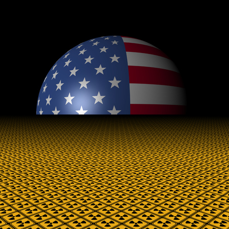 USA flag sphere and radioactive warning signs illustrationの写真素材