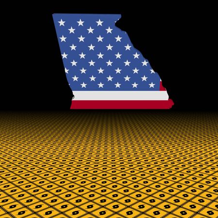 Georgia map flag with hurricane warning sign foreground illustrationの写真素材