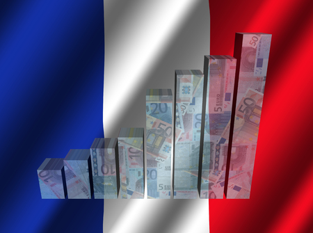 Currency graph on rippled French flag illustrationの写真素材
