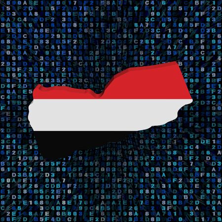Yemen map flag on hex code illustrationの写真素材