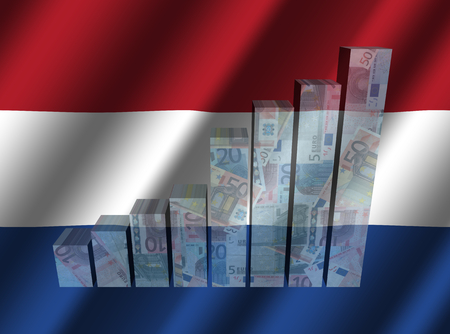 Currency graph on rippled Dutch flag illustrationの写真素材