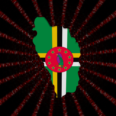 Dominica map flag on red hex code burst illustrationの写真素材