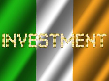 Investment text euro coins on rippled Irish flag illustrationの写真素材
