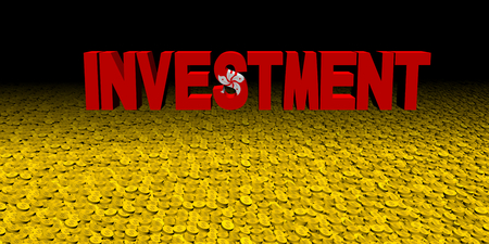 Investment text with Hong Kong flag on coins illustrationの写真素材