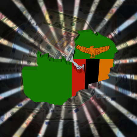 Zambia map flag on currency burst illustrationの写真素材