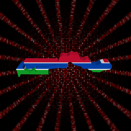 The Gambia map flag on red hex code burst illustrationの写真素材