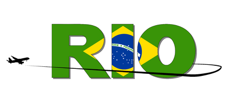 Rio flag text with plane silhouette and swoosh illustrationの写真素材
