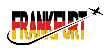 Frankfurt flag text with plane silhouette and swoosh illustrationの写真素材