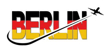 Berlin flag text with plane silhouette and swoosh illustrationの写真素材