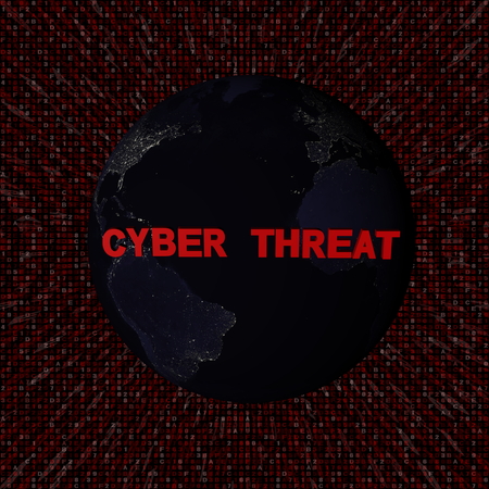 Cyber threat text with earth by night and red hex code illustration - elements of this image furnished by NASAの写真素材