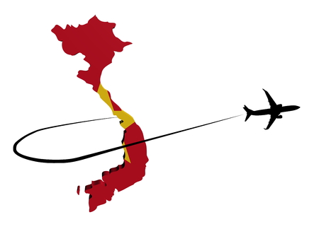 Vietnam map flag with plane silhouette and swoosh illustrationの写真素材