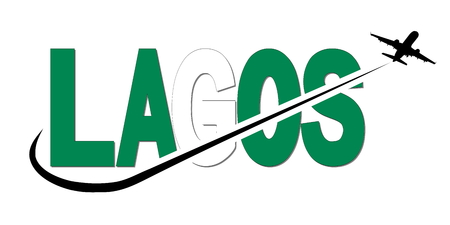Lagos flag text with plane silhouette and swoosh illustrationの写真素材