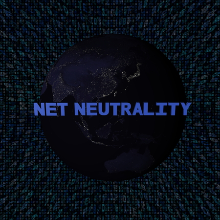Net Neutrality text with earth by night and blue hex code illustration - elements of this image furnished by NASAの写真素材