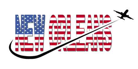 New Orleans flag text with plane silhouette and swoosh illustrationの写真素材