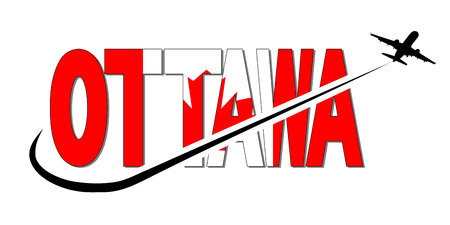 Ottawa flag text with plane silhouette and swoosh illustrationの写真素材
