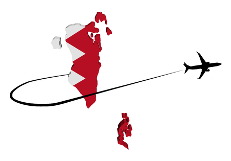 Bahrain map flag with plane silhouette and swoosh 3d illustrationの写真素材