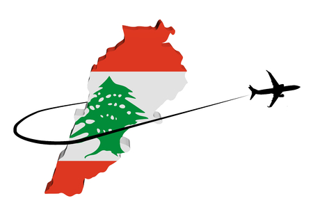 Lebanon map flag with plane silhouette and swoosh 3d illustrationの写真素材
