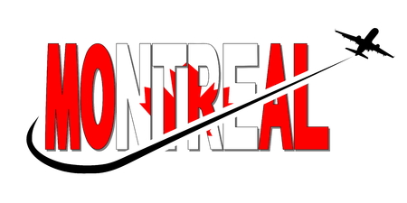 Montreal flag text with plane silhouette and swoosh illustrationの写真素材