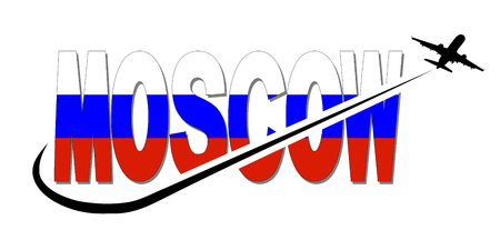 Moscow flag text with plane silhouette and swoosh illustrationの写真素材