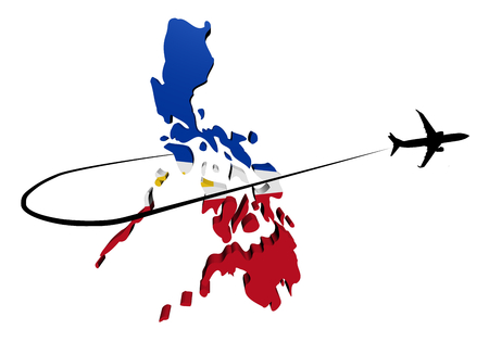 Philippines map flag with plane silhouette and swoosh 3d illustrationの写真素材