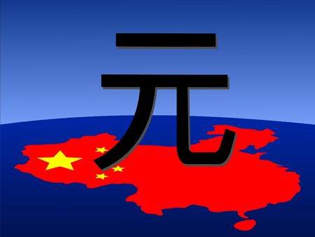 giant Yuan sign with chinese map and flag from spaceのeditorial素材