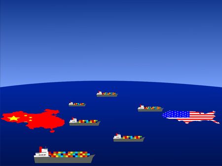 Trade between China and USA with container ships illustrationのeditorial素材