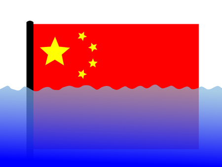 Chinese flag submerged during floodのeditorial素材