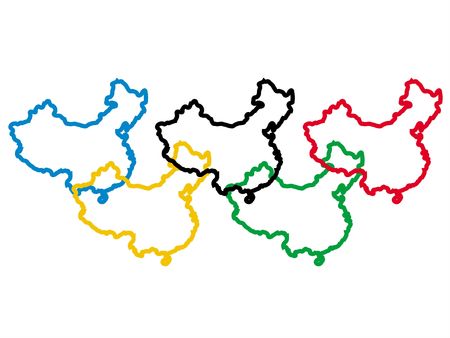 five chinese map outlines in sports competition colours illustrationのeditorial素材