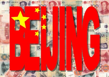 Beijing text with collage of colourful Chinese currencyのeditorial素材