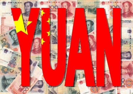 Yuan Text With Chinese flag and currency illustrationのeditorial素材