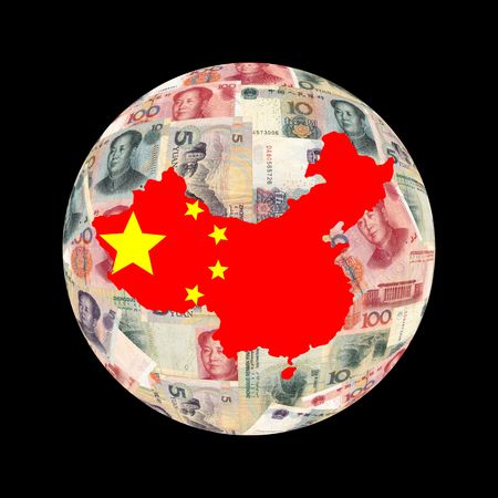 China map flag on Chinese currency globe illustrationのeditorial素材