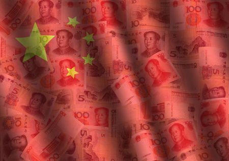 rippled Yuan and Chinese flag background illustrationのeditorial素材