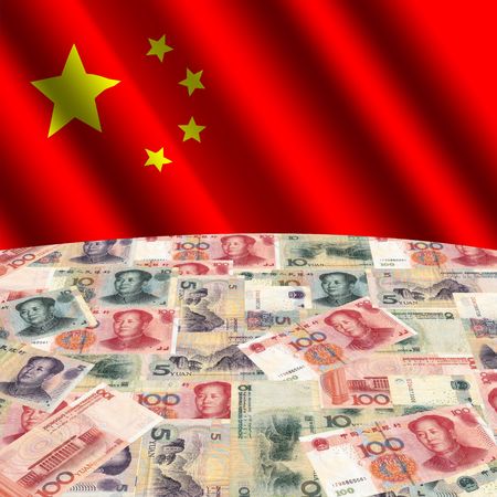 rippled flag with Chinese yuan globe illustrationのeditorial素材