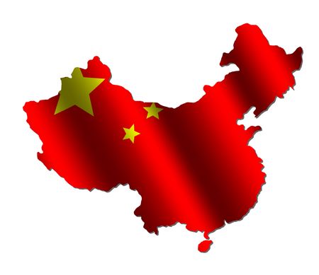 Chinese map with rippled flag on white illustrationのeditorial素材