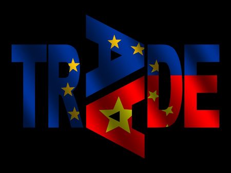Trade text with EU and Chinese flags illustrationのeditorial素材
