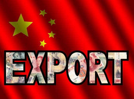 Export Text with Yuan and Chinese flag illustrationのeditorial素材