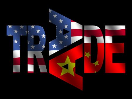 Trade text with American and Chinese flags illustrationのeditorial素材