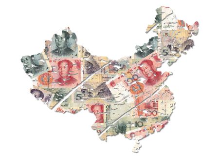 grunge China map with Chinese Yuan on white illustration
