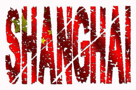 Abstract Shanghai grunge text with Chinese flag illustrationのeditorial素材