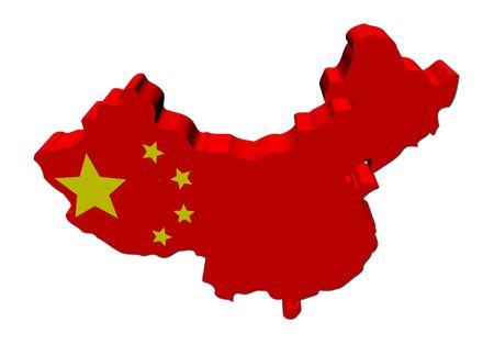 China map flag 3d render on white illustrationのeditorial素材