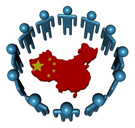 Circle of abstract people around China map flag illustrationのeditorial素材