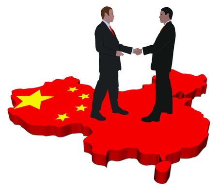 Business people shaking hands on China map flag illustrationのeditorial素材