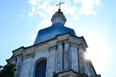 Old church in front of blue skyの写真素材