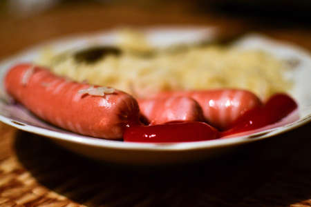 Sausages with vermicelliの写真素材