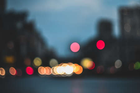 Blurred evening city street lights backgroundの写真素材