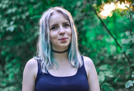 Cute smiling anime girl portraitの写真素材