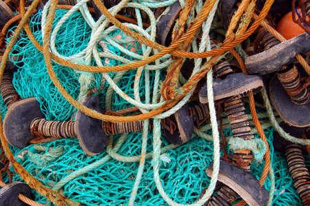 close up of fishing nets and rope