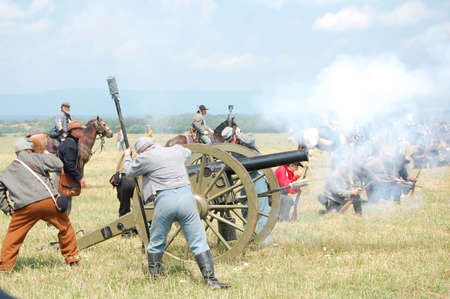 CEDAR CREEK, VA - AUGUST 4  Cavalry soldiers reenacting the 150th anniversary of civil war Battle of...