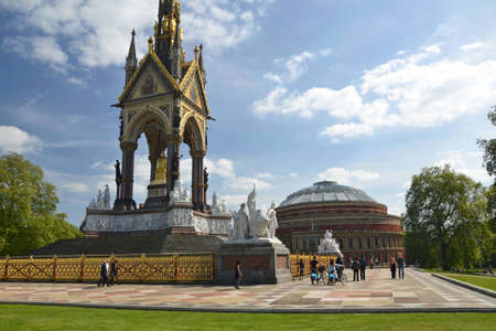 LONDON - MAY 4  the Albert Hall   Albert Memorial in London, UK on May 4, 2014  Both structures are iconic landmarks in London  のeditorial素材