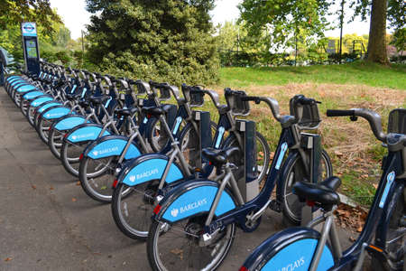London - September 15: row of Barclays bikes in Regentのeditorial素材